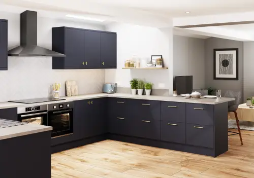 Click Here To Enlarge This Photo Of Firbeck Slab Style Kitchen Doors and Drawers in Super Matt Indigo Blue by BA Components