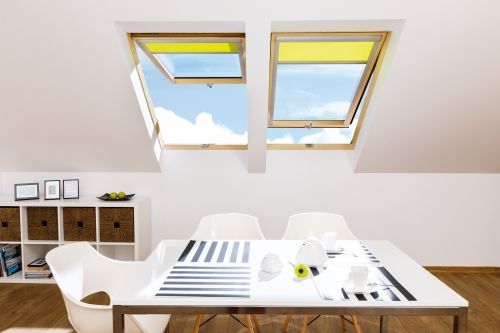 Click Here To Enlarge This Photo Of FAKRO FPU-V P2 06 78cm x 118cm Safety Double Glazed Top Hung and Pivot Dual Function Roof Windows in White Polyurethane - 873J06