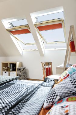 Click Here To Enlarge This Photo Of FAKRO FTP-V P2 16 55cm x 118cm Z-Wave Double Glazed Anti-Burglary Electrically Operated Centre Pivot Roof Window Natural Pine - 876G16
