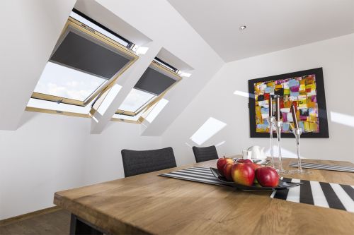 Click Here To Enlarge This Photo Of FAKRO FTP-V P2 16 55cm x 118cm Z-Wave Double Glazed Anti-Burglary Electrically Operated Centre Pivot Roof Window Natural Pine - 876G16