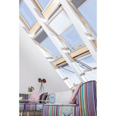 Click Here To Enlarge This Photo Of FAKRO FTP-V P2 16 55cm x 118cm Z-Wave Double Glazed Anti-Burglary Electrically Operated Centre Pivot Roof Window Natural Pine - 876G16