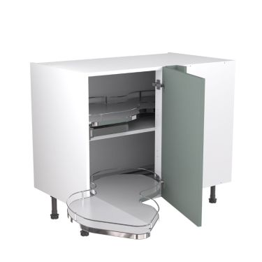 Click Here To Enlarge This Photo Of Kitchen Kit Flatpack Slab Ultra Matt Sage Green 1000 Base Unit With Dual-Handed Nuvola Blind Corner - FKKF1165