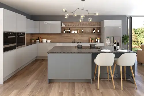Click Here To Enlarge This Photo Of Jayline J Pull Style Handleless Kitchen Doors and Drawers in Super Gloss Light Grey by BA Components