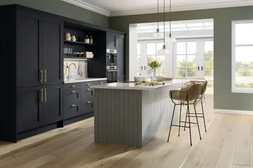 Click Here To Enlarge This Photo Of Wilton Shaker Style Kitchen Door and Drawer Fronts Oakgrain Finish in Navy Blue