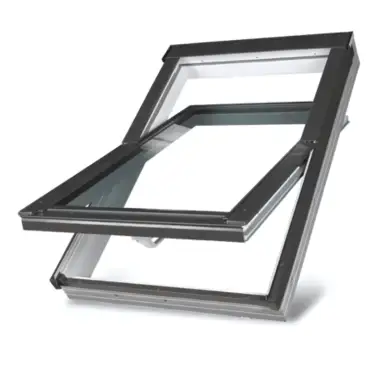 Click Here To Enlarge This Photo Of FAKRO PTP-V O2 06 78x118 White PVC Obscure Centre Pivot Roof Window