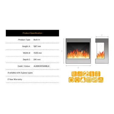 Click Here To Enlarge This Photo Of Aura Fires Kinver 1500 SL Built-in Electric Fireplace with 11 Flame Effects