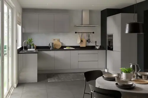 Click Here To Enlarge This Photo Of Kitchen Kit Flatpack J Pull Gloss Dust Grey 600 Belfast Sink Base Kitchen Cabinet - FKKJ0370