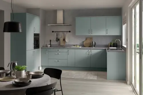 Click Here To Enlarge This Photo Of Kitchen Kit Flatpack Slab Matt Sage Green 900 Base Kitchen Cabinet - FKKF1171