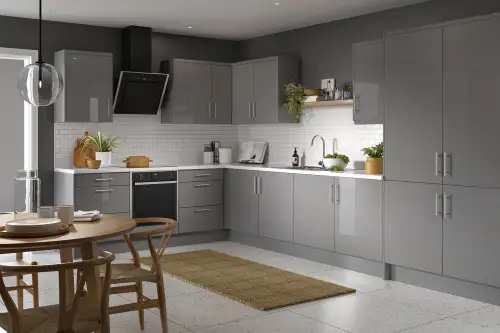 Click Here To Enlarge This Photo Of Kitchen Kit Flatpack Slab Gloss Dust Grey 600 Single Extractor Wall Kitchen Cabinet - FKKF0374