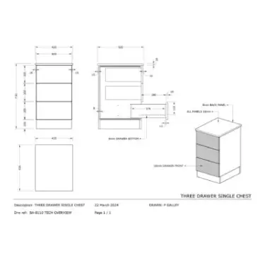 Click Here To Enlarge This Photo Of Slab Light Grey 3-Drawer Single Chest (slab) - BEDGM1215C