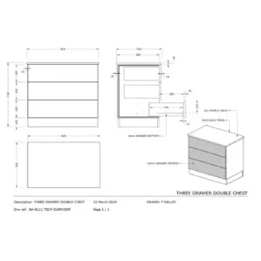 Click Here To Enlarge This Photo Of J-Pull Handleless Cashmere 3-Drawer Double Chest - BEDUJ0614C