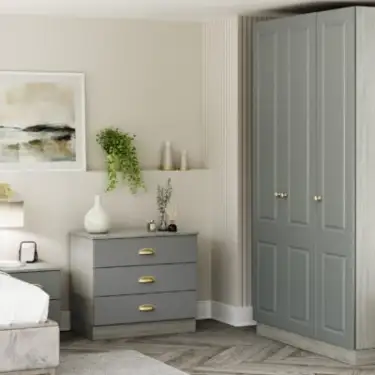 Click Here To Enlarge This Photo Of Classic Square Panel Sage Green Single Wardrobe with Shelves - BEDUH1101S