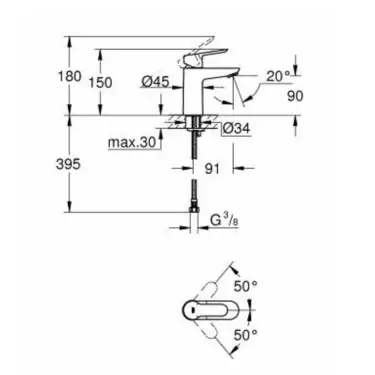 Click Here To Enlarge This Photo Of Grohe BauEdge Smooth Body Basin Mixer Tap | Chrome | 23330000 | WRAS Approved