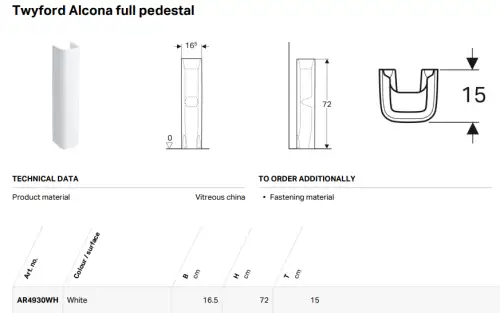 Click Here To Enlarge This Photo Of Twyford Alcona Full Handrinse Pedestal 70 cm White - AR4930WH