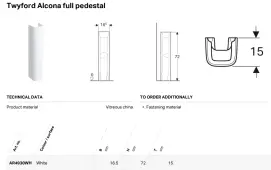 Twyford Alcona Full Handrinse Pedestal 70 cm White - AR4930WH