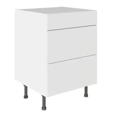 Click Here To Enlarge This Photo Of KitchenKit Value Slab Matt Snow White 600 3 Drawer Base Kitchen Cabinet Flatpack - FKKV4006