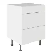KitchenKit Value Slab Matt Snow White 600 3 Drawer Base Kitchen Cabinet Flatpack - FKKV4006