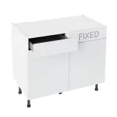 KitchenKit Value Slab Matt Snow White 1000 LH Drawerline Base Kitchen Cabinet Flatpack - FKKV4079