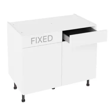 Click Here To Enlarge This Photo Of KitchenKit Value Slab Matt Snow White 1000 RH Drawerline Base Kitchen Cabinet Flatpack - FKKV4080