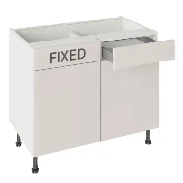 Click Here To Enlarge This Photo Of Kitchen Kit Slab Standard Flatpack 1000 RH Drawerline Base Kitchen Cabinet Standard MFC Light Grey with White Cabinet - FKKV4180