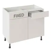 Kitchen Kit Slab Standard Flatpack 1000 RH Drawerline Base Kitchen Cabinet Standard MFC Light Grey with White Cabinet - FKKV4180
