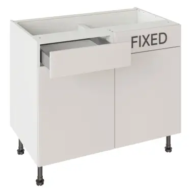 Click Here To Enlarge This Photo Of Kitchen Kit Slab Standard Flatpack 1000 LH Drawerline Base Kitchen Cabinet Standard MFC Light Grey with White Cabinet - FKKV4179