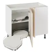 Kitchen Kit Slab Flatpack 1000 Base Kitchen Cabinet With Dual-Handed Nuvola Blind Corner Gloss Cashmere with White Cabinet - FKKO3165
