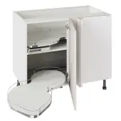 Kitchen Kit Slab Flatpack 1000 Base Kitchen Cabinet With Dual-Handed Nuvola Blind Corner Gloss Light Grey with White Cabinet - FKKO3265