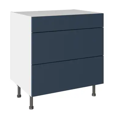 Click Here To Enlarge This Photo Of KitchenKit Slab Matt Blue 800 3 Drawer Base Kitchen Cabinet Flatpack - FKKO3707