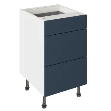 Click Here To Enlarge This Photo Of Kitchen Kit Slab Flatpack 500 3 Drawer Base Kitchen Cabinet Matt Blue with White Cabinet - FKKO3741
