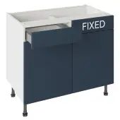 Kitchen Kit Slab Flatpack 1000 LH Drawerline Base Kitchen Cabinet Matt Blue with White Cabinet - FKKO3779