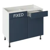 Kitchen Kit Slab Flatpack 1000 RH Drawerline Base Kitchen Cabinet Matt Blue with White Cabinet - FKKO3780
