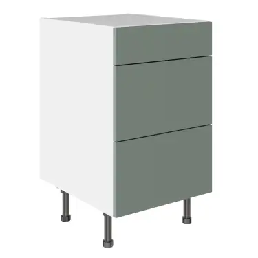 Click Here To Enlarge This Photo Of KitchenKit Slab Matt Agave Green 500 3 Drawer Base Kitchen Cabinet Flatpack - FKKO3841