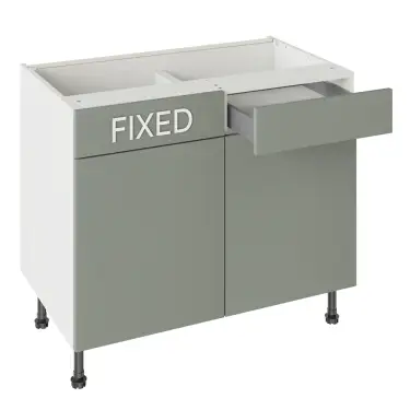 Click Here To Enlarge This Photo Of Kitchen Kit Slab Flatpack 1000 RH Drawerline Base Kitchen Cabinet Matt Agave Green with White Cabinet - FKKO3780