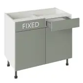 Kitchen Kit Slab Flatpack 1000 RH Drawerline Base Kitchen Cabinet Matt Agave Green with White Cabinet - FKKO3780