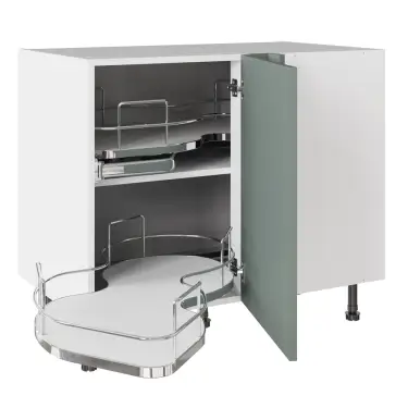 Click Here To Enlarge This Photo Of KitchenKit Slab Matt Agave Green 1000 Base Kitchen Cabinet With Dual-Handed Nuvola Blind Corner Flatpack - FKKO3865