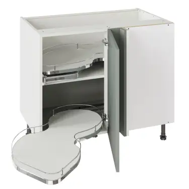 Click Here To Enlarge This Photo Of Kitchen Kit Slab Flatpack 1000 Base Kitchen Cabinet With Dual-Handed Nuvola Blind Corner Matt Agave Green with White Cabinet - FKKO3765