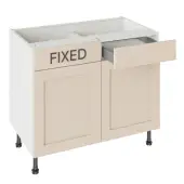 Kitchen Kit Flatpack Shaker Super Matt Cashmere 1000 RH Drawerline Base Unit with White Cabinet - FKKH0680