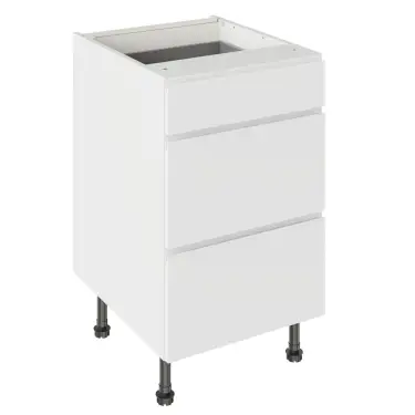 Click Here To Enlarge This Photo Of Kitchen Kit J-Pull Flatpack 500 3 Drawer Base Kitchen Cabinet Gloss White with White Cabinet - FKKJ0041