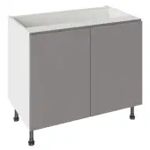 Kitchen Kit J-Pull Flatpack 1000 Base Kitchen Cabinet Gloss Dust Grey with White Cabinet - FKKJ0308