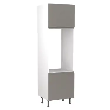 Click Here To Enlarge This Photo Of Kitchen Kit J-Pull Flatpack 600 Double Oven Housing Gloss Dust Grey with White Cabinet - FKKJ0321