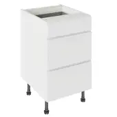Kitchen Kit J-Pull Flatpack 500 3 Drawer Base Kitchen Cabinet Matt White with White Cabinet - FKKJ0541