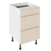 Kitchen Kit J-Pull Flatpack 500 3 Drawer Base Kitchen Cabinet Matt Cashmere with White Cabinet - FKKJ0641