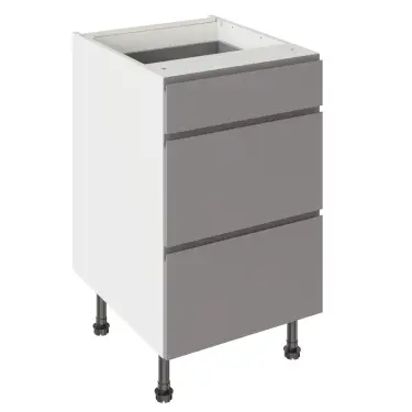 Click Here To Enlarge This Photo Of Kitchen Kit J-Pull Flatpack 500 3 Drawer Base Kitchen Cabinet Matt Dust Grey with White Cabinet - FKKJ0841