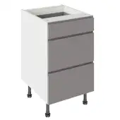 Kitchen Kit J-Pull Flatpack 500 3 Drawer Base Kitchen Cabinet Matt Dust Grey with White Cabinet - FKKJ0841