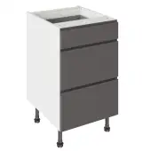 Kitchen Kit J-Pull Flatpack 500 3 Drawer Base Kitchen Cabinet Matt Graphite with White Cabinet - FKKJ0941