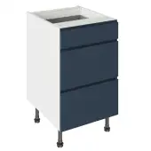 Kitchen Kit J-Pull Flatpack 500 3 Drawer Base Kitchen Cabinet Matt Indigo Blue with White Cabinet - FKKJ1341