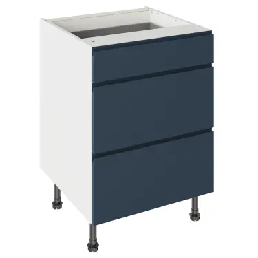 Click Here To Enlarge This Photo Of Kitchen Kit J-Pull Flatpack 600 3 Drawer Base Kitchen Cabinet Matt Indigo Blue with White Cabinet - FKKJ1306