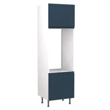 Click Here To Enlarge This Photo Of Kitchen Kit J-Pull Flatpack 600 Double Oven Housing Matt Indigo Blue with White Cabinet - FKKJ1321