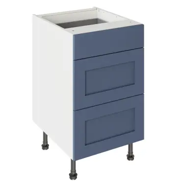 Click Here To Enlarge This Photo Of Kitchen Kit Flatpack Shaker Ultra Matt Alby Blue 500 Base Unit 3 Drawer with White Cabinet - FKKH2341